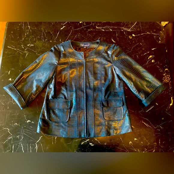 💙SUSAN GRAVER💙CROC EMBOSSED FAUX LEATHER A-LINE LINED ZIP JACKET NWOT🐊 - Picture 7 of 12